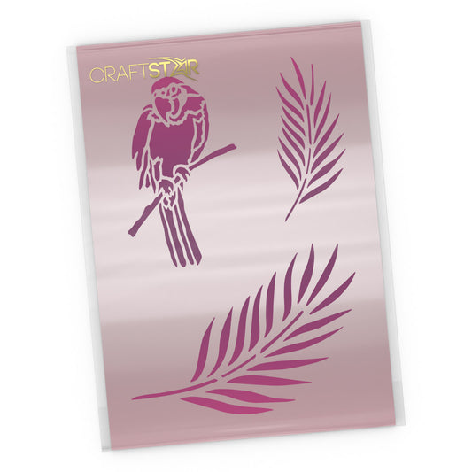 Parrot and Palm Leaves Stencil - Craft Template