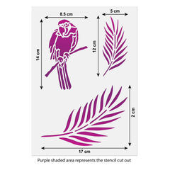 CraftStar Parrot and Palm Leaf Stencil size guide