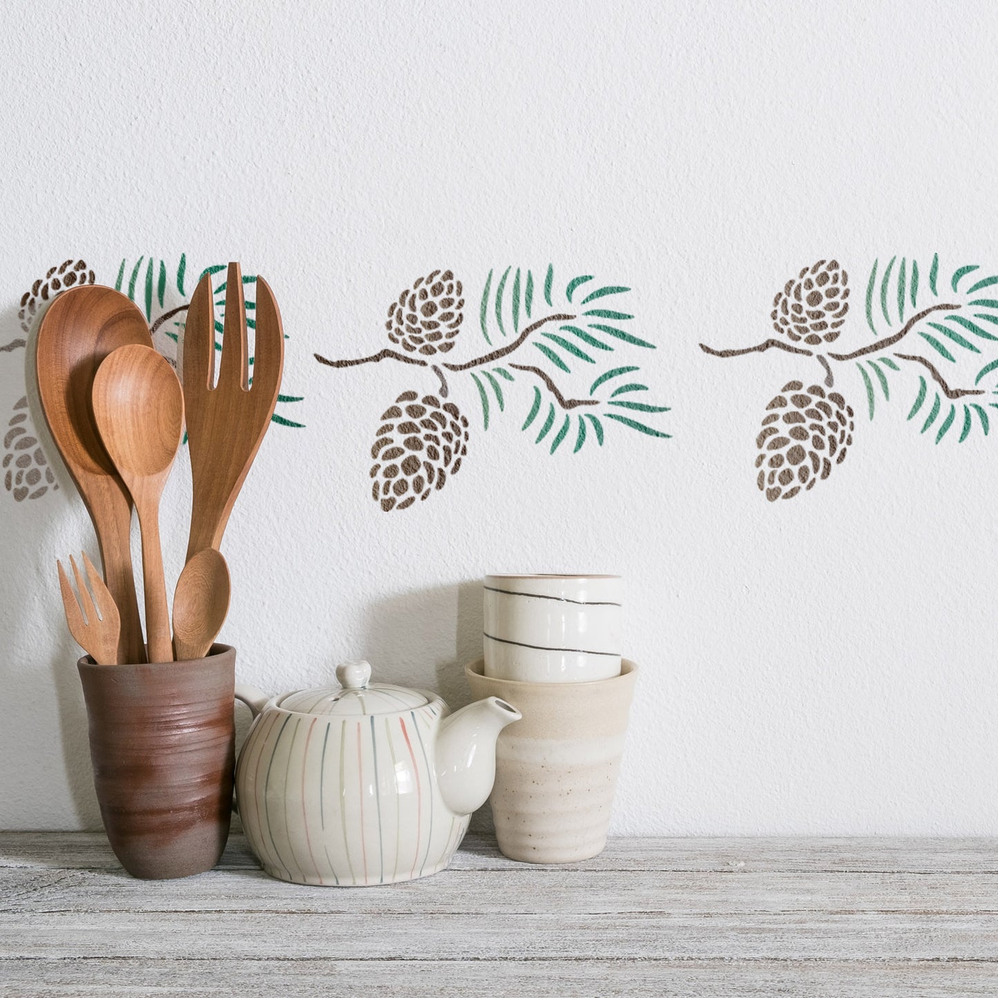 CraftStar Pine Cones Stencil on Wall