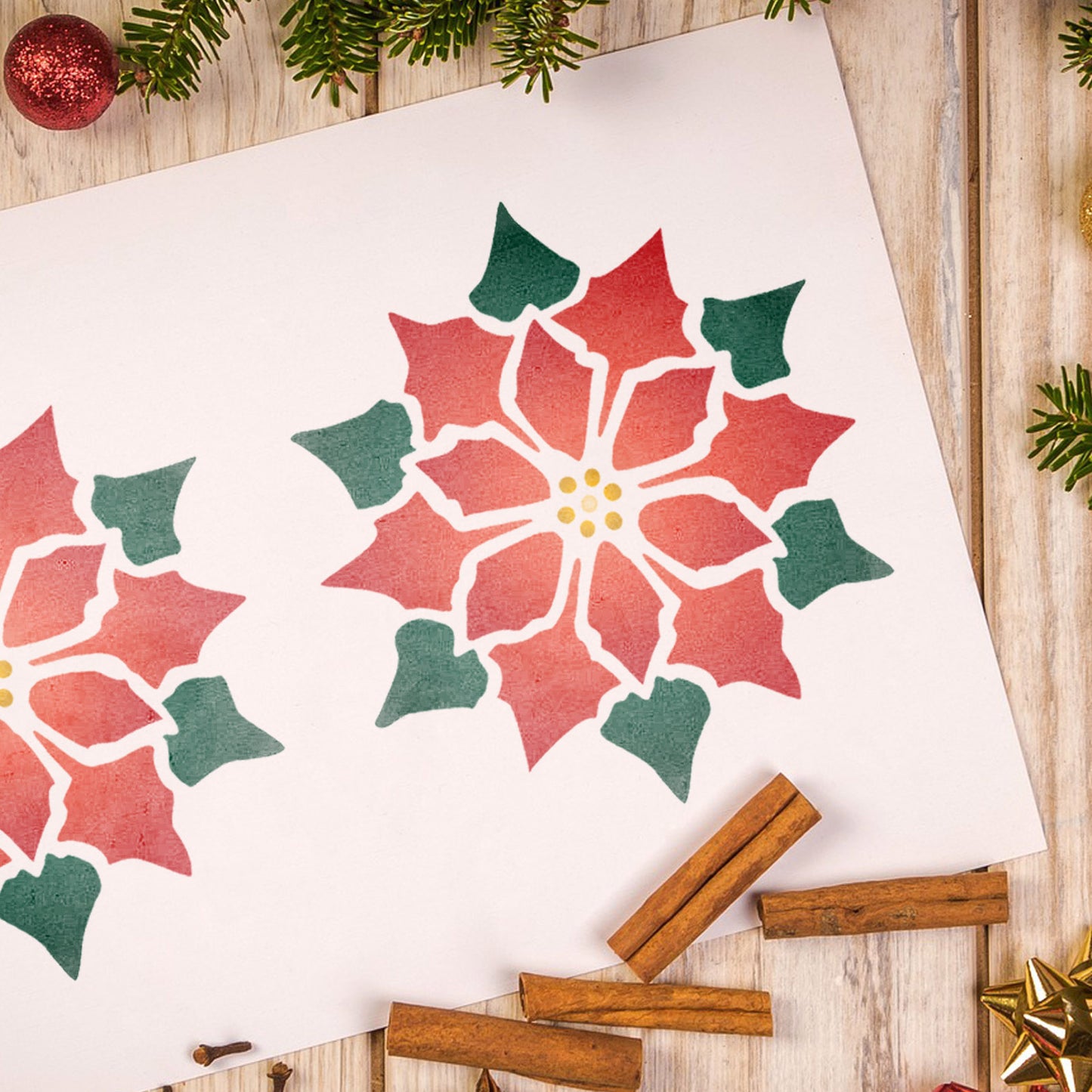 CraftStar Poinsettia Stencil on card