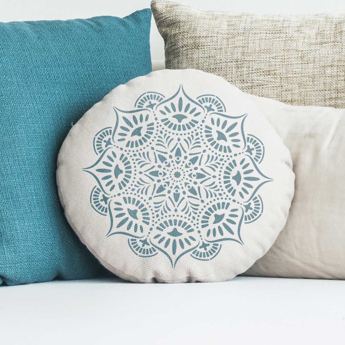 CraftStar Reflections Mandala Stencil on Round Cushion