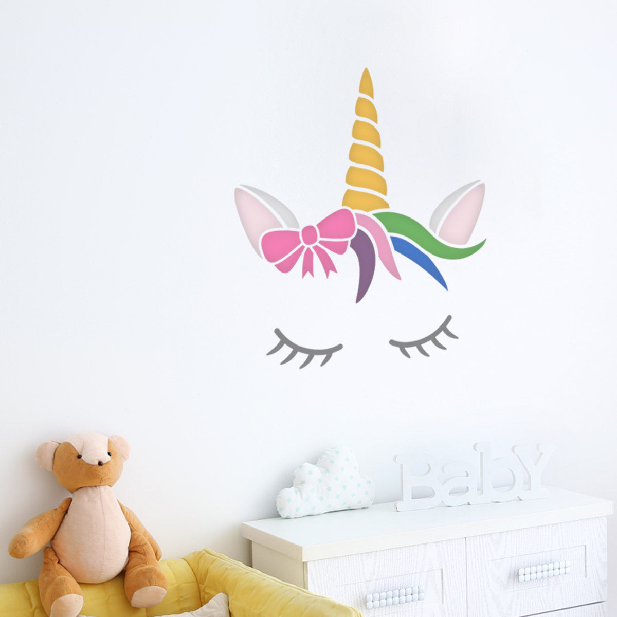 CraftStar Sleeping Unicorn Wall Stencil in Nursery
