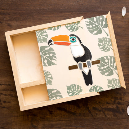 CraftStar Toucan Stencil on wooden box