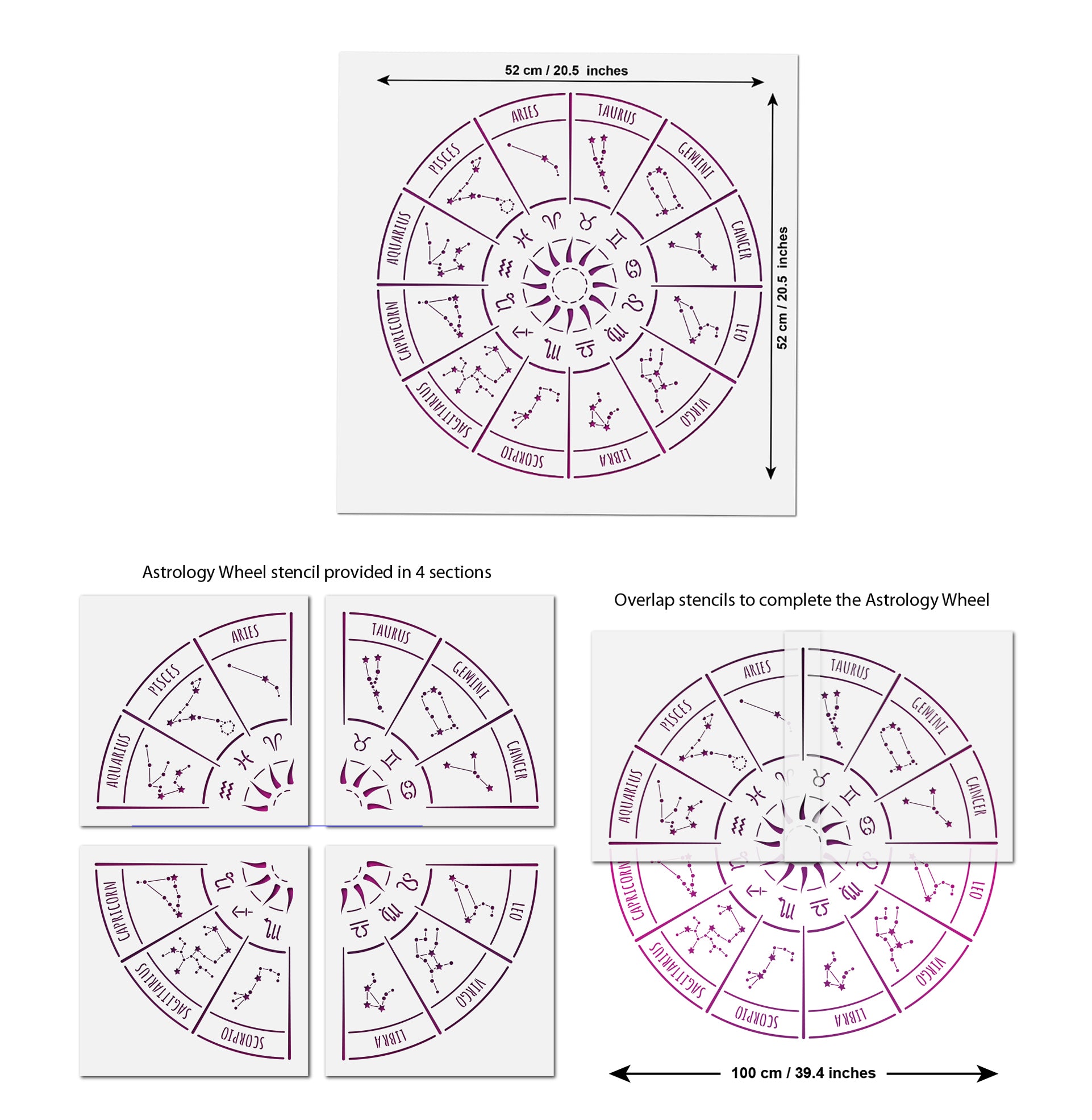 CraftStar Astrology Wheel Stencil Size Information