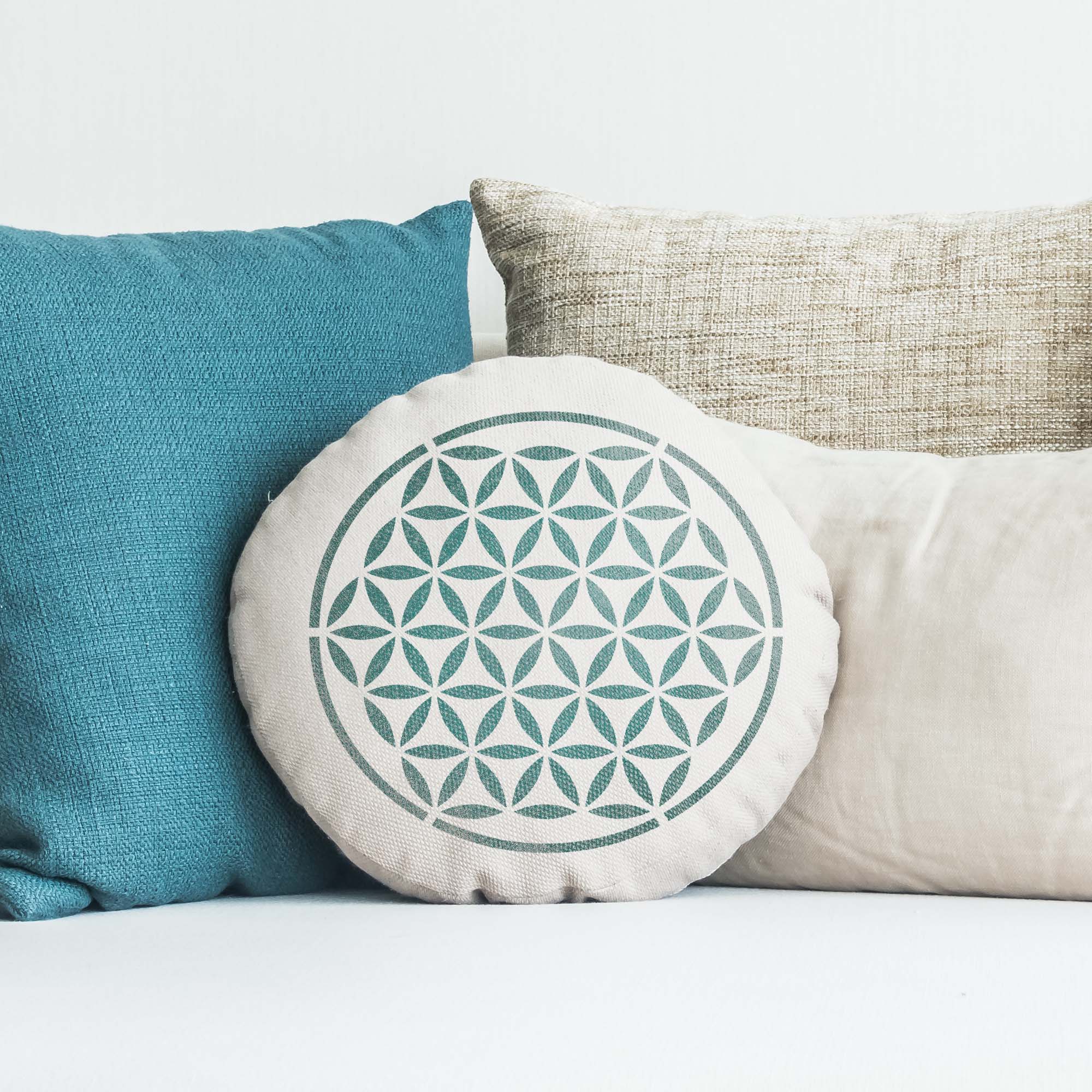 CraftStar Flower of Life Stencil painted on fabric cushion