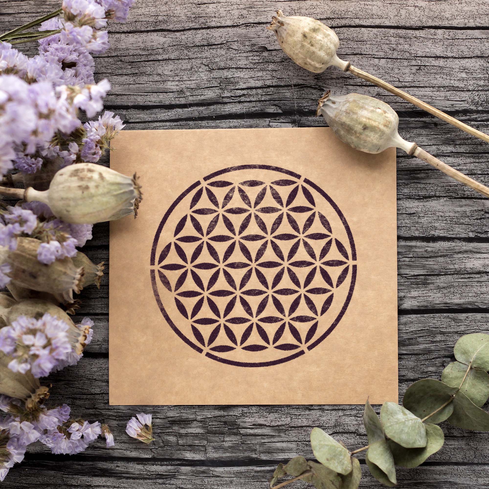 CraftStar Flower of Life Stencil painted on card