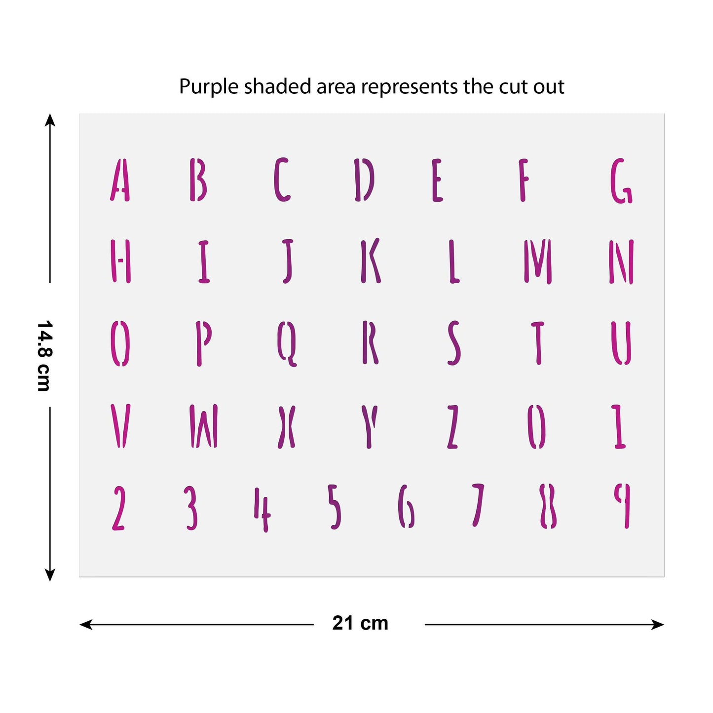 CraftStar Alphabet Stencil A5 size guide