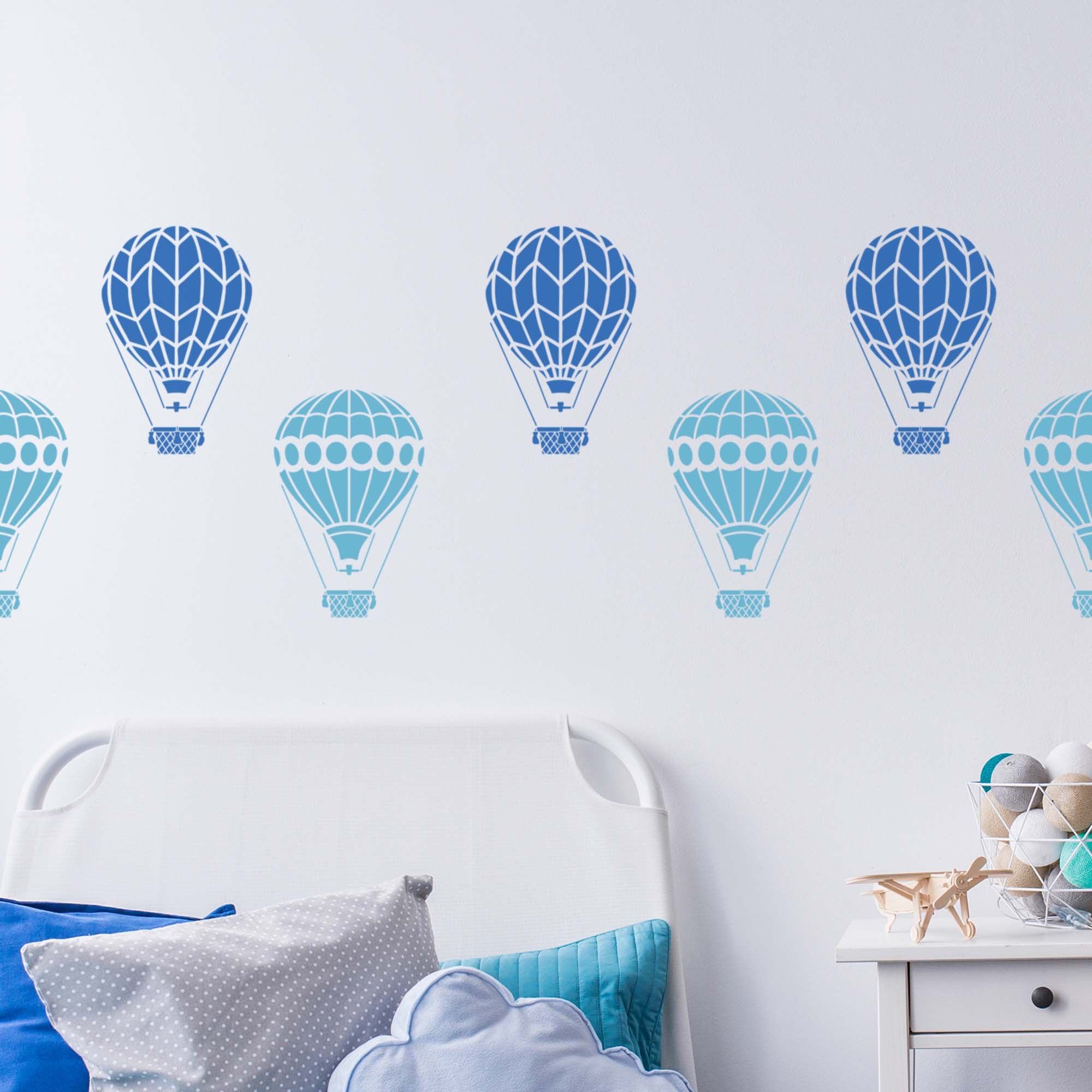 CraftStar Small Hot Air Balloon Stencil Set painted on kids bedroom wall