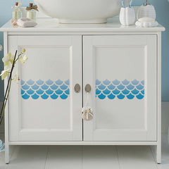 CraftStar Mermaid Scales Border Stencil Painted On Wooden Cabinet
