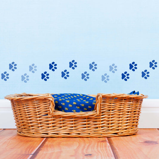 CraftStar Paw Print Border Stencil Painted on Wall in Blues