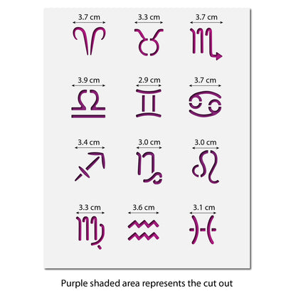 CraftStar 12 Zodiac symbols stencil set size guide