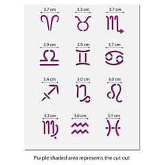 CraftStar 12 Zodiac symbols stencil set size guide