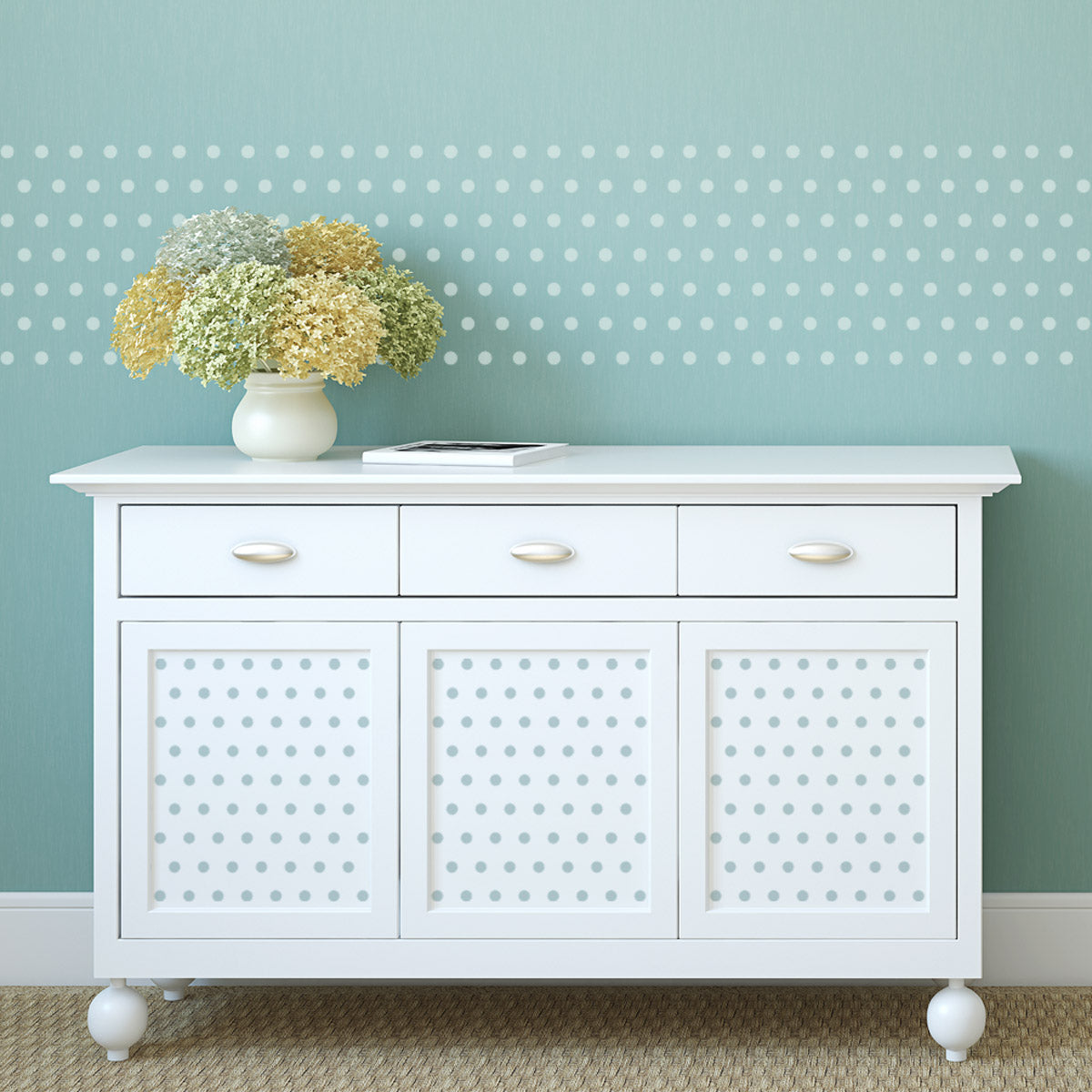 CraftStar Small Polka Dot Wall Stencil on Walls and Furniture