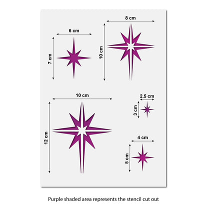 CraftStar Christmas Stars Stencil Set - Size Guide