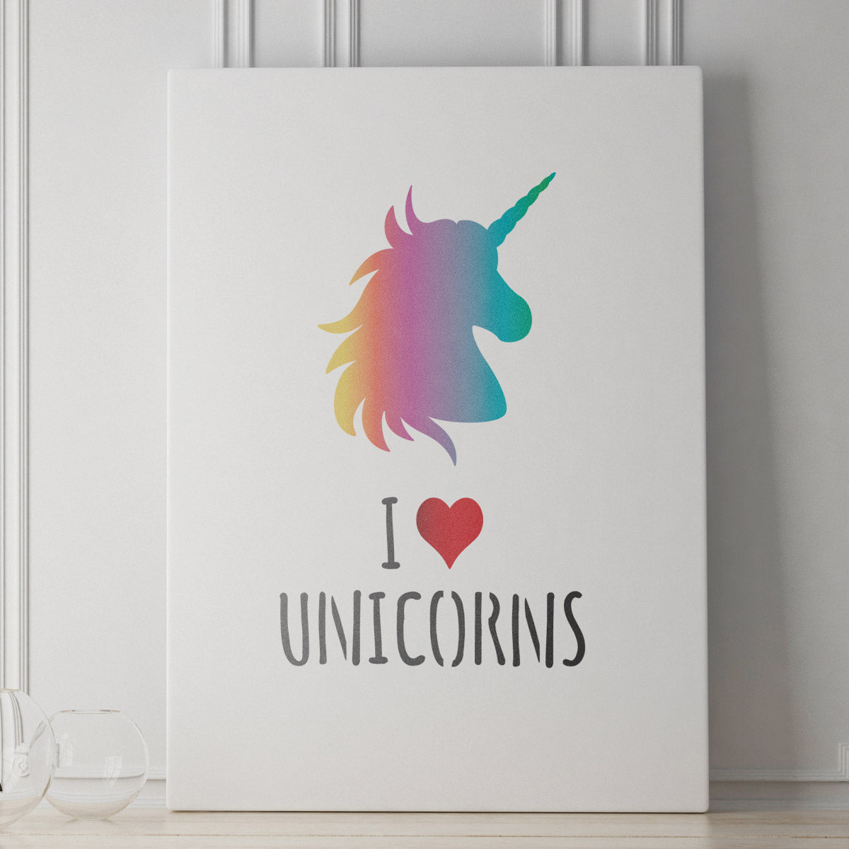 CraftStar I Love Unicorns Stencil on Canvas Print