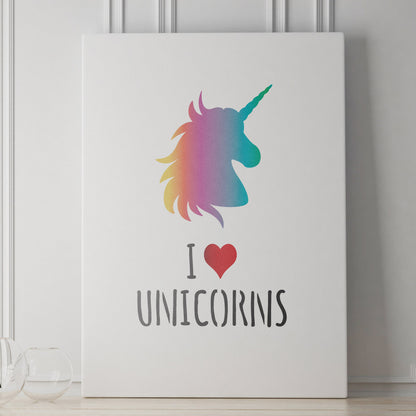 CraftStar I Love Unicorns Stencil on Canvas Print
