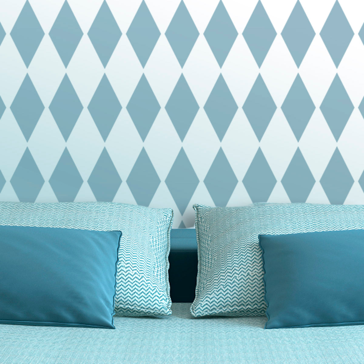 CraftStar Motley Harlequin Allover Pattern Stencil on bedroom wall