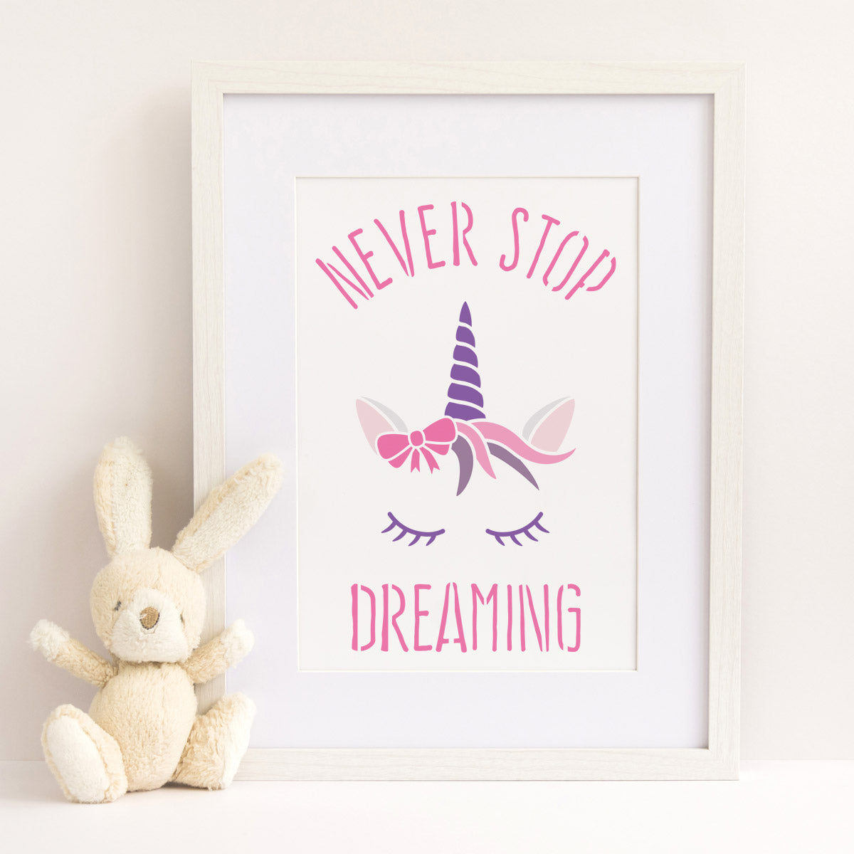 CraftStar Never Stop Dreaming Unicorn Stencil in frame