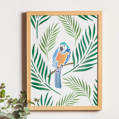 CraftStar Parrot and Palm Leaf Stencil as framed print
