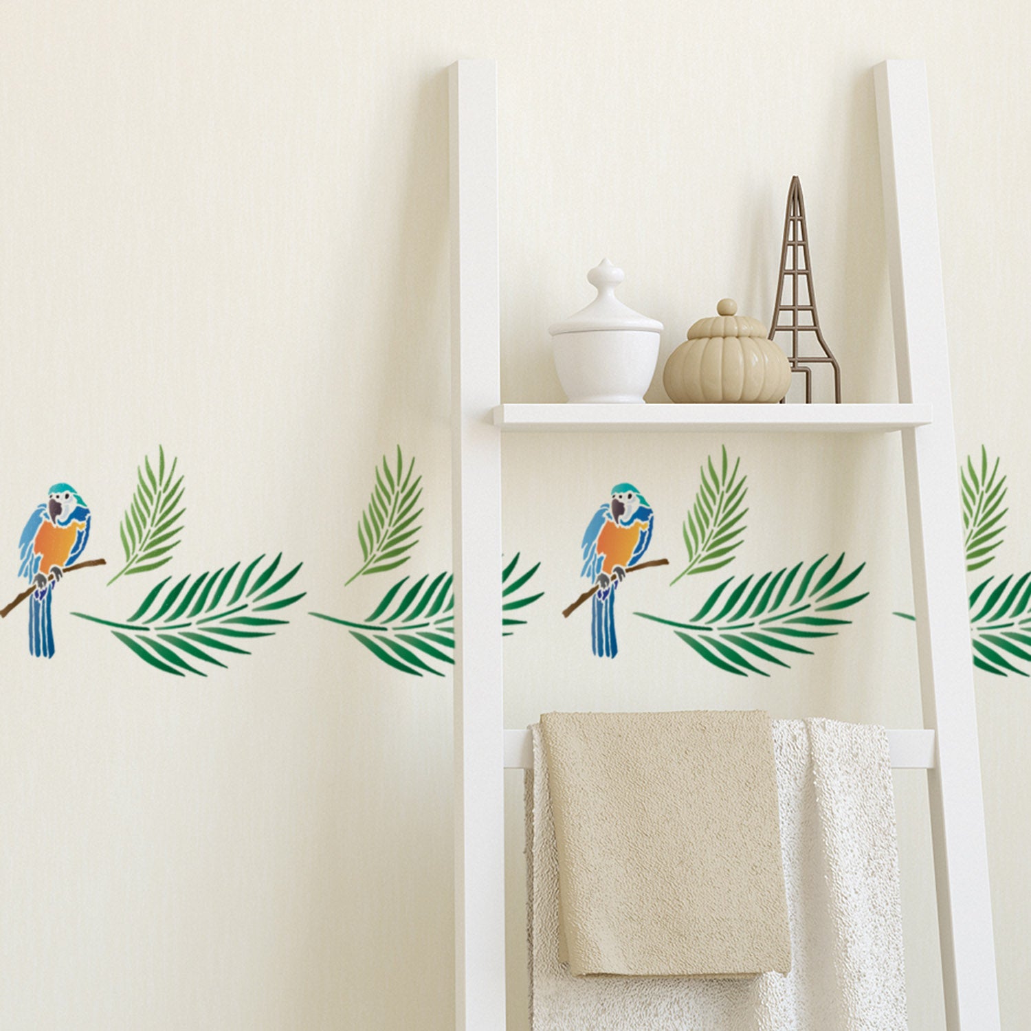 CraftStar Parrot and Palm Leaf Stencil on Wall
