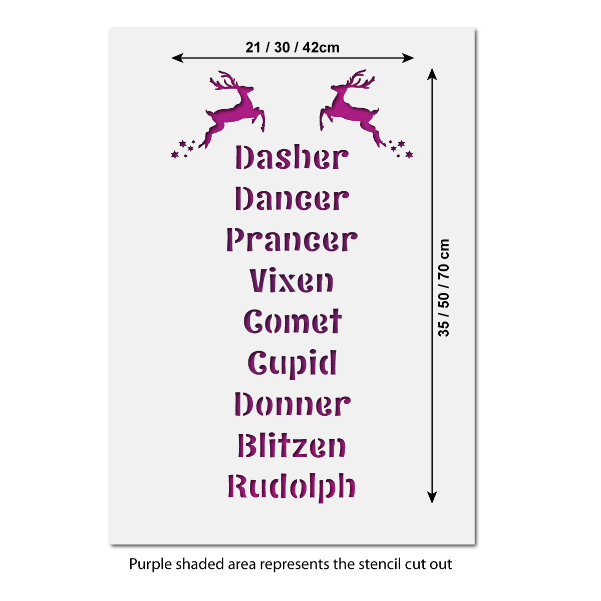 CraftStar Reindeer Names Stencil - Size Guide