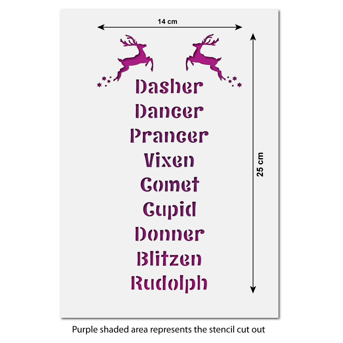 CraftStar Santa's Reindeer Names Stencil - Size Guide