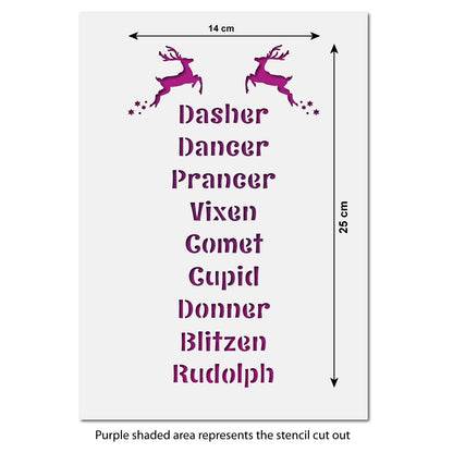 CraftStar Santa's Reindeer Names Stencil - Size Guide