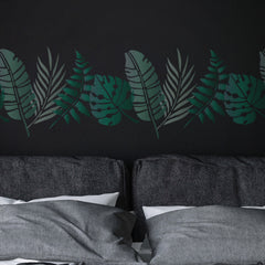 CraftStar Tropical Leaf Stencil Set on Bedroom Wall