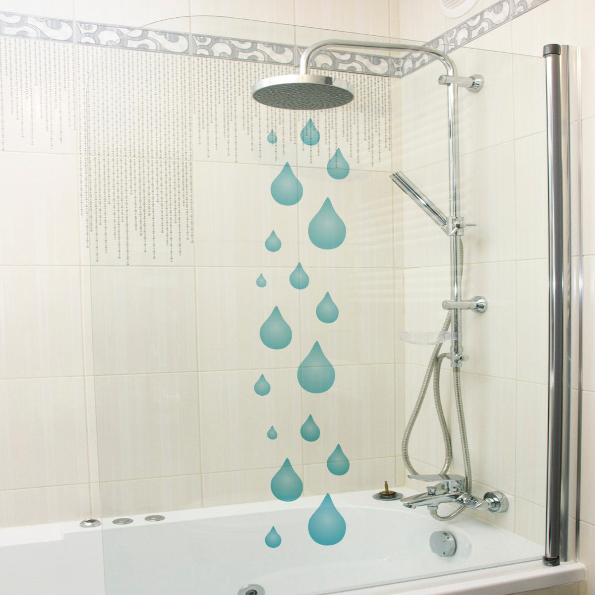 Craftstar Raindrops Stencil on Shower Screen