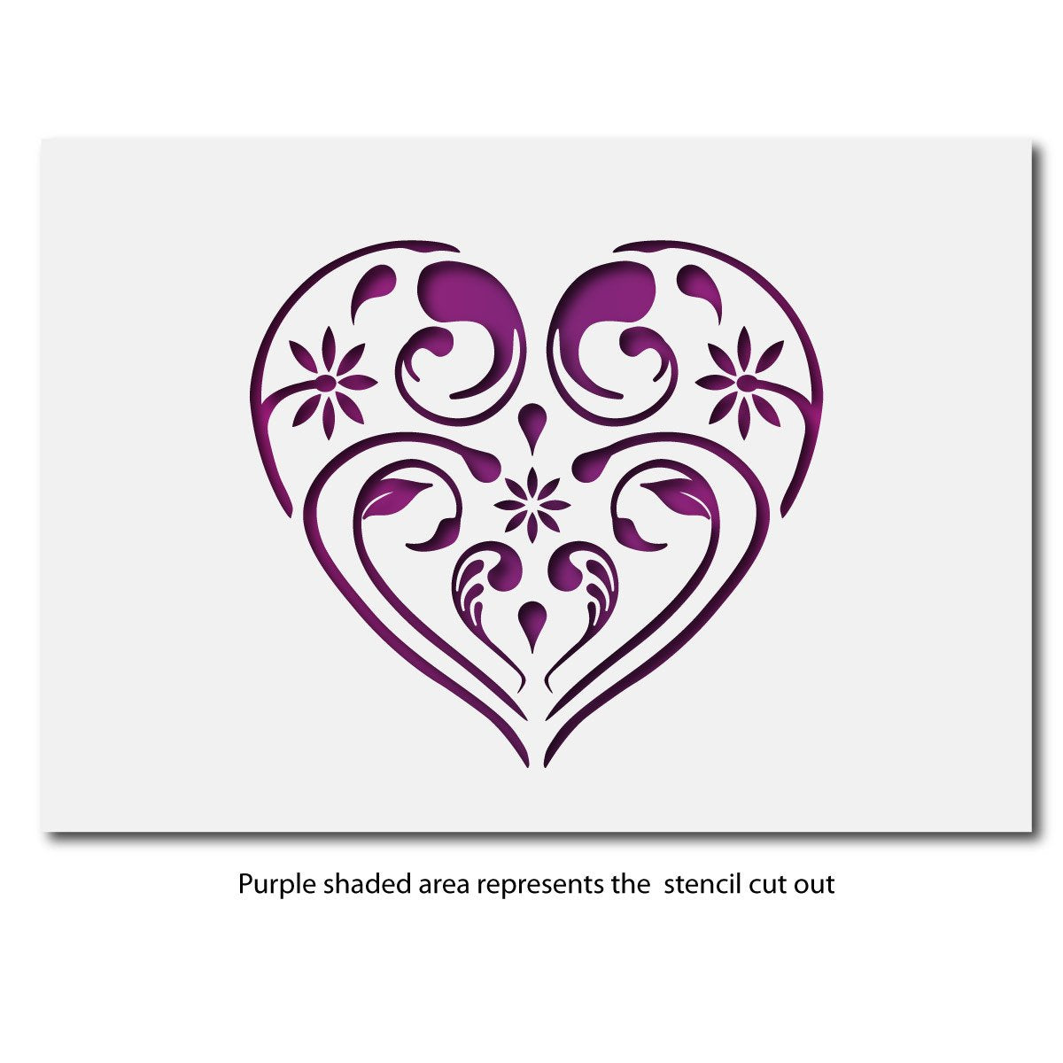 Small Flourish & Flower Pattern Heart Stencil Layout