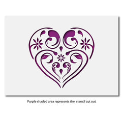Small Flourish & Flower Pattern Heart Stencil Layout