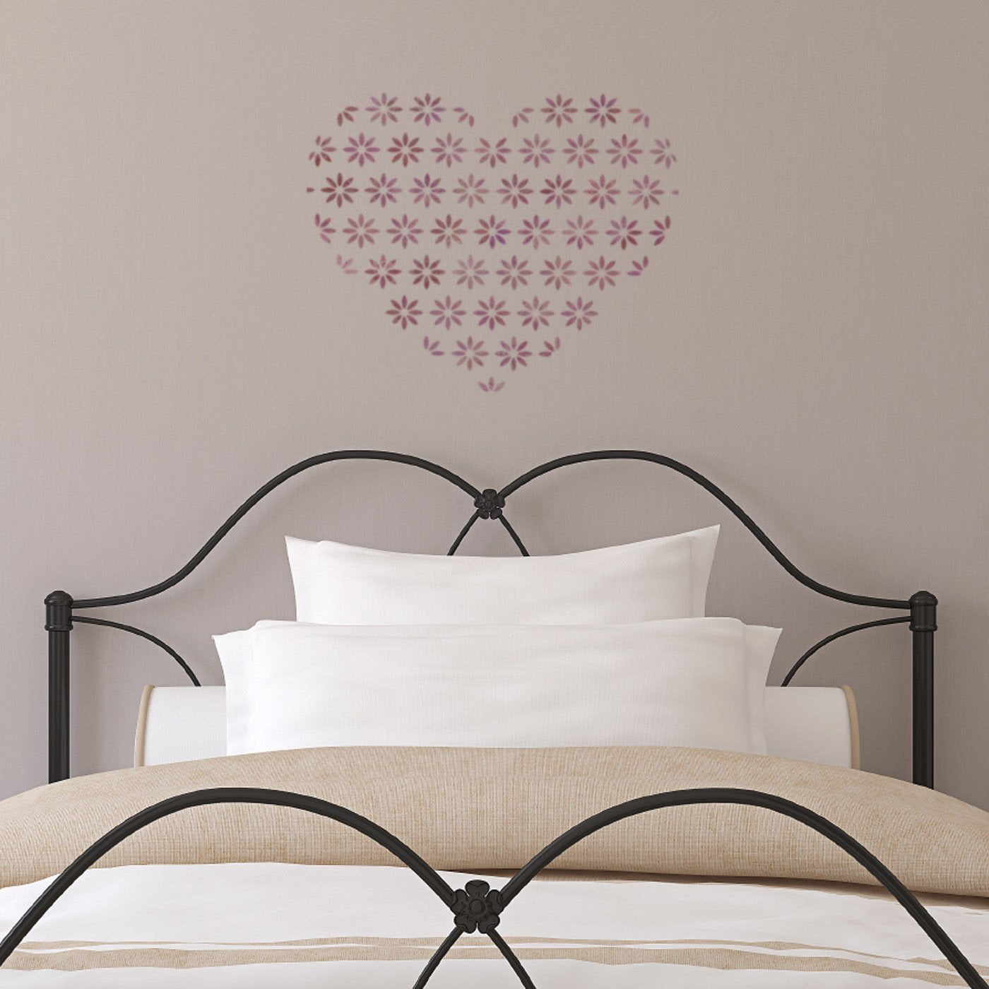 CraftStar Flower Pattern Heart Stencil on Bedroom Wall