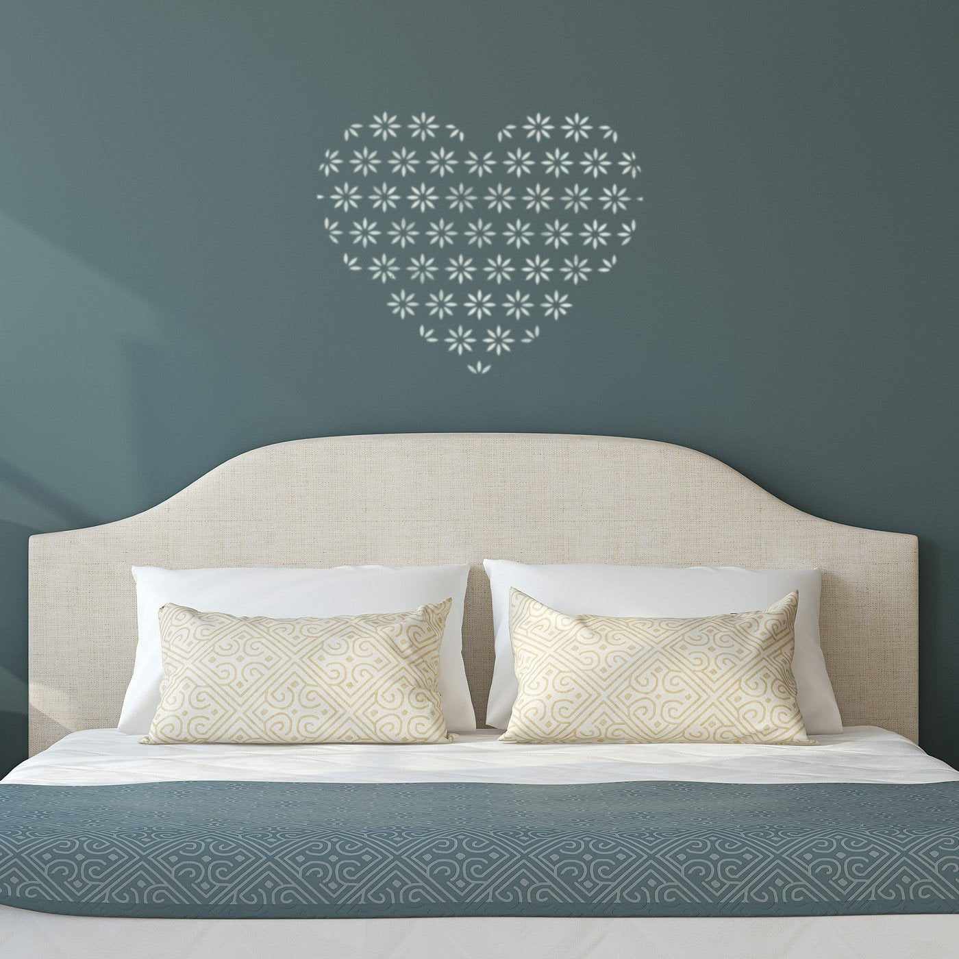 CraftStar Flower Pattern Heart Stencil on Bedroom Wall
