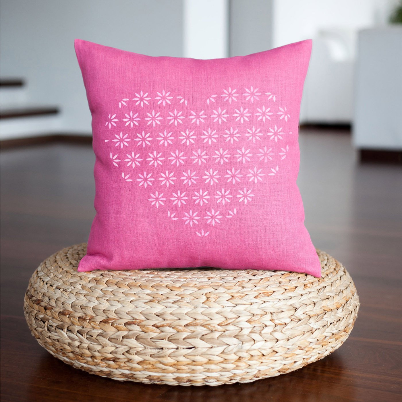CraftStar Flower Pattern Heart Stencil on a cushion