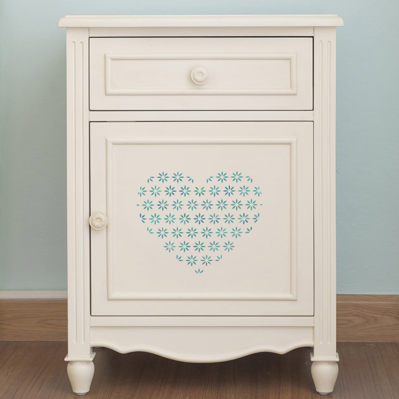 CraftStar Flower Pattern Heart Stencil on furniture