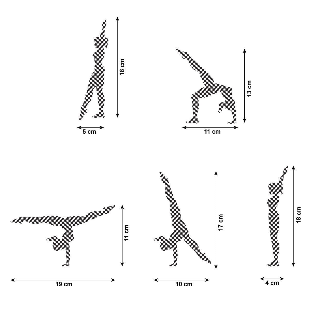 CraftStar Walkover Gymnast Stencil Set - Size Guide