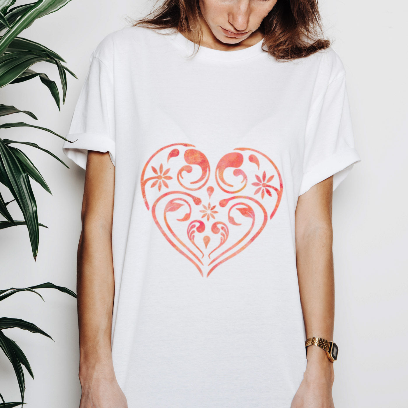 Flourish & Flower Pattern Heart on Tshirt - CraftStar