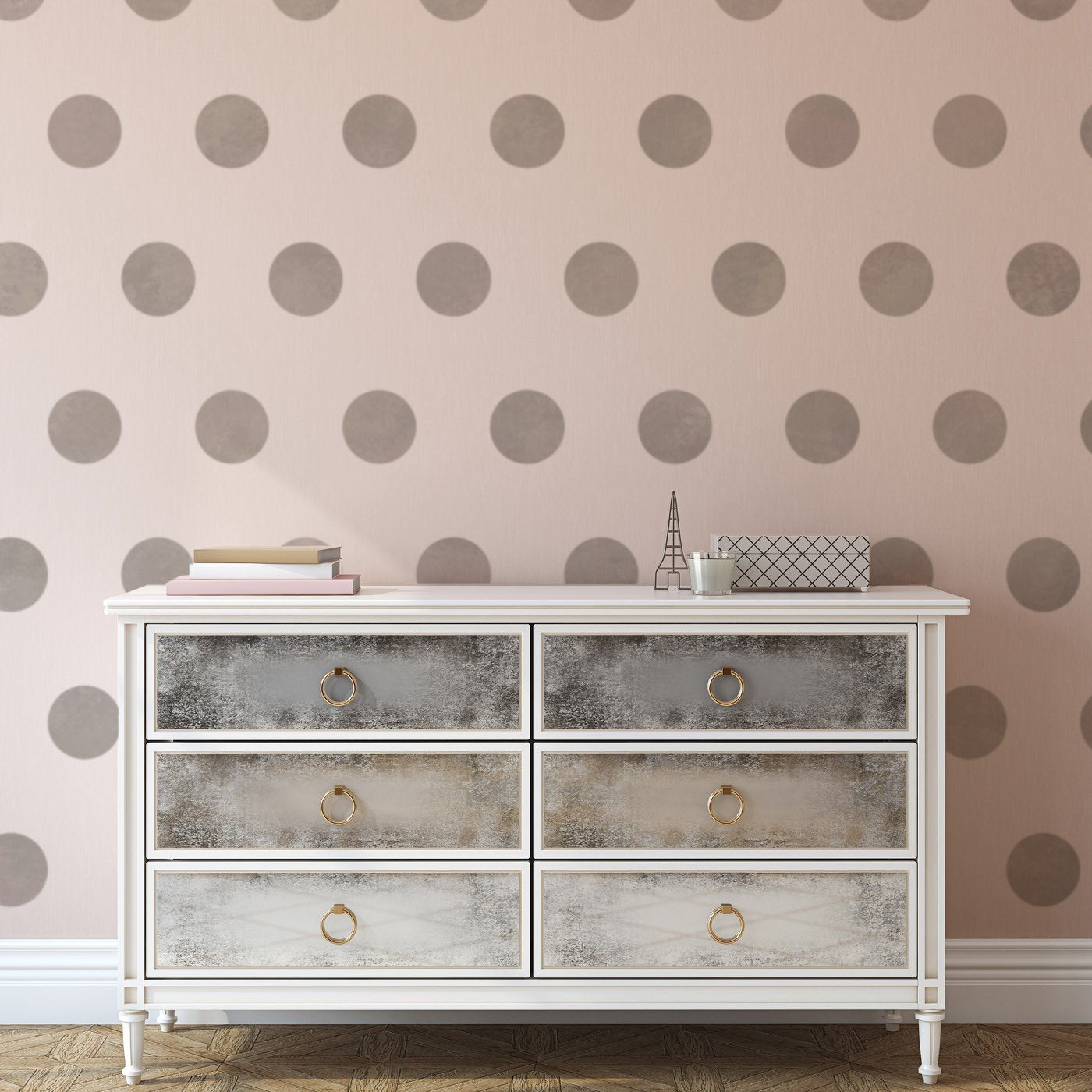 Large Polka Dot Pattern Wall Stencil in bedroom