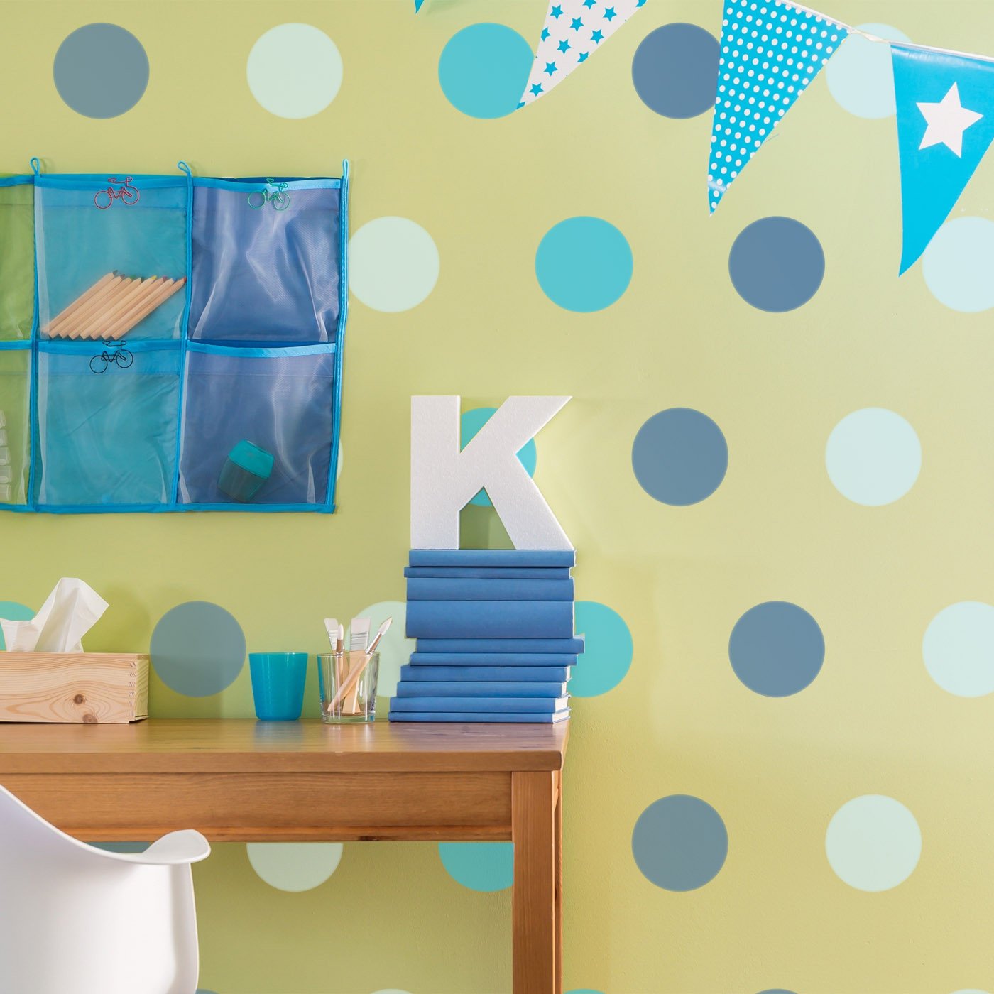 Large Polka Dot Pattern Wall Stencil in Blues