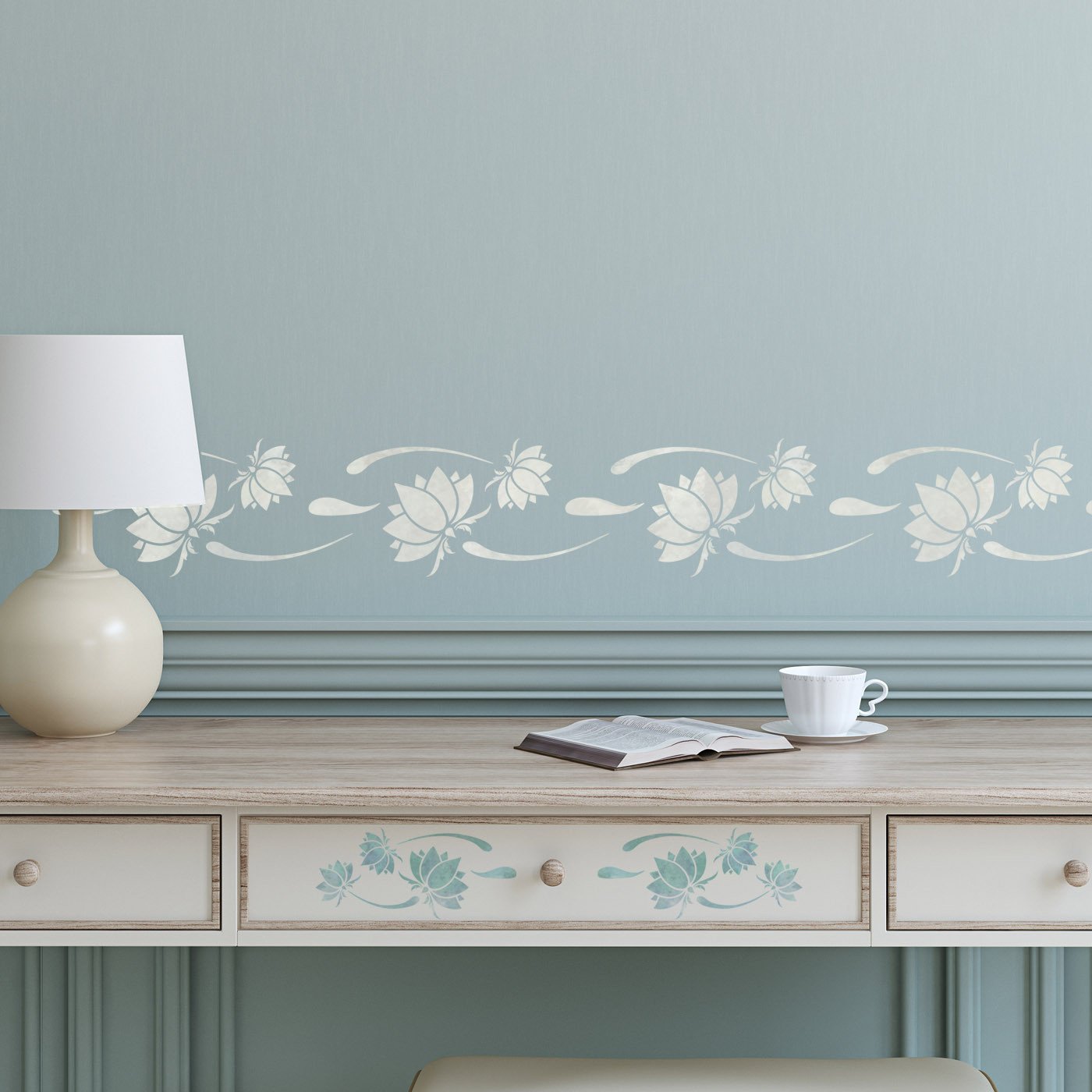 CraftStar Lotus Flower Border Stencil in white
