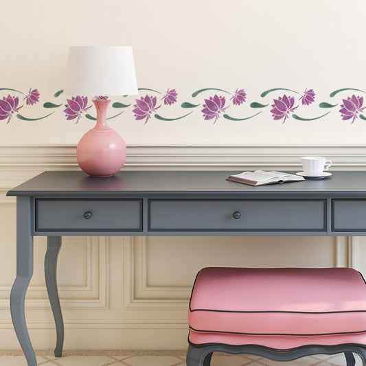 CraftStar Lotus Flower Border Stencil on wall