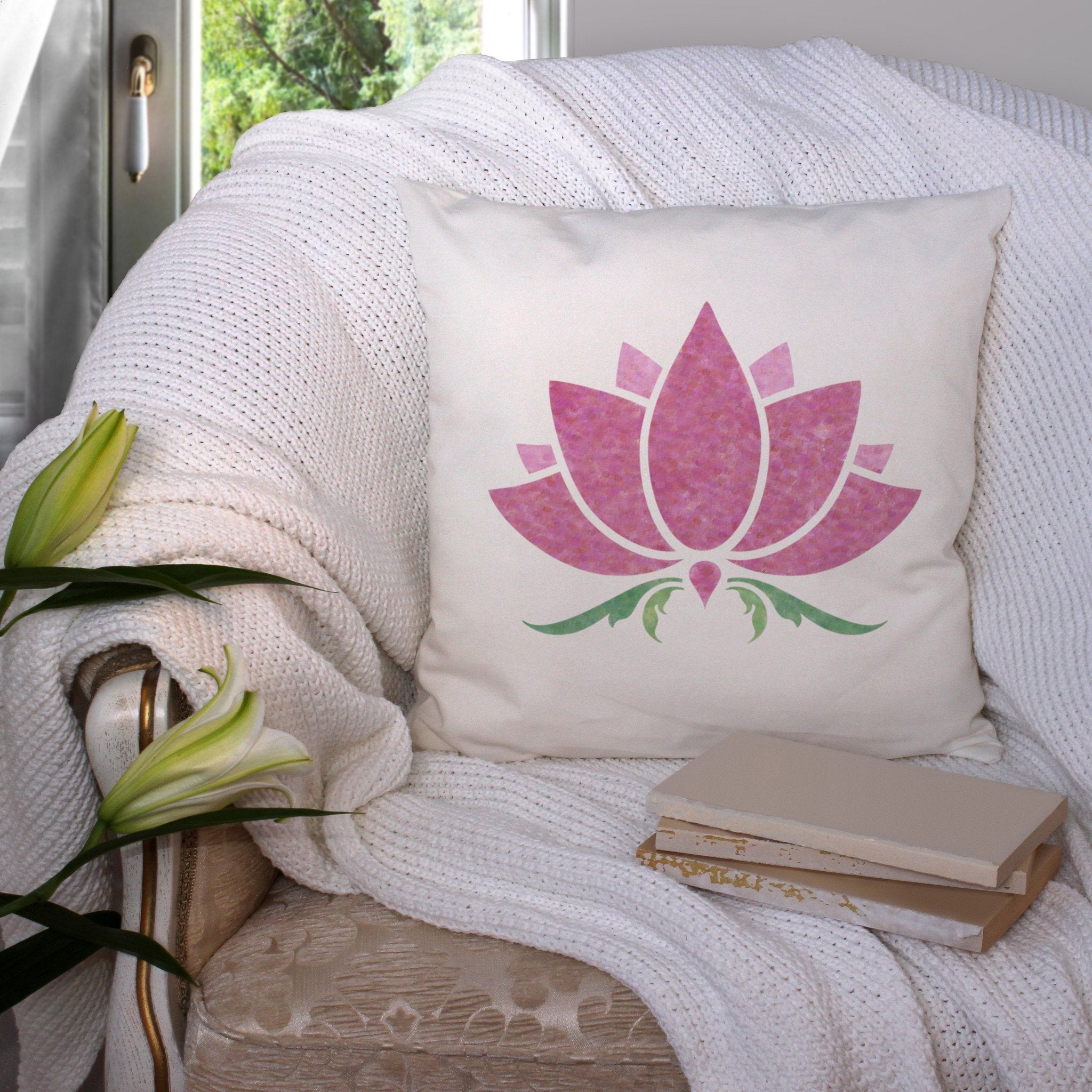 CraftStar Lotus Flower Stencil on fabric