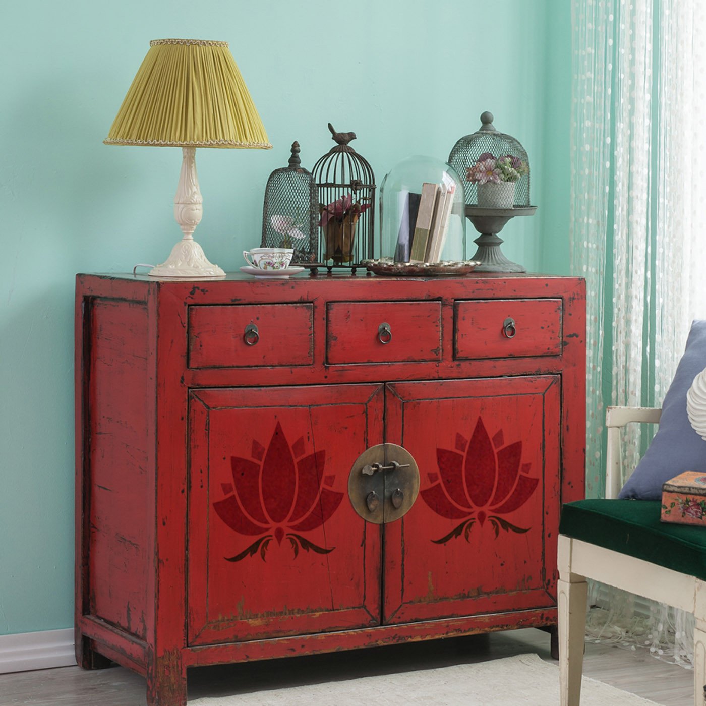 CraftStar Lotus Flower Stencil on furniture