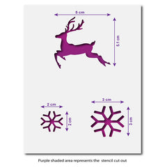 Mini Reindeer and Snowflakes Stencil Set - Size Guide