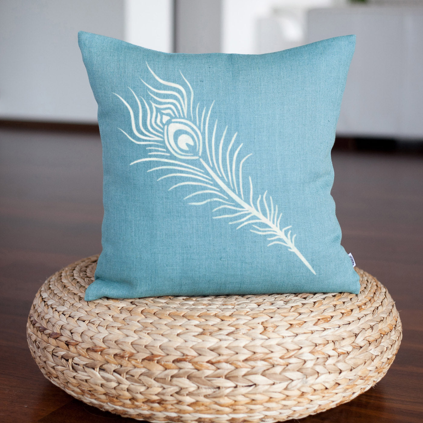 CraftStar Peacock Feather Stencilled onto Cushion