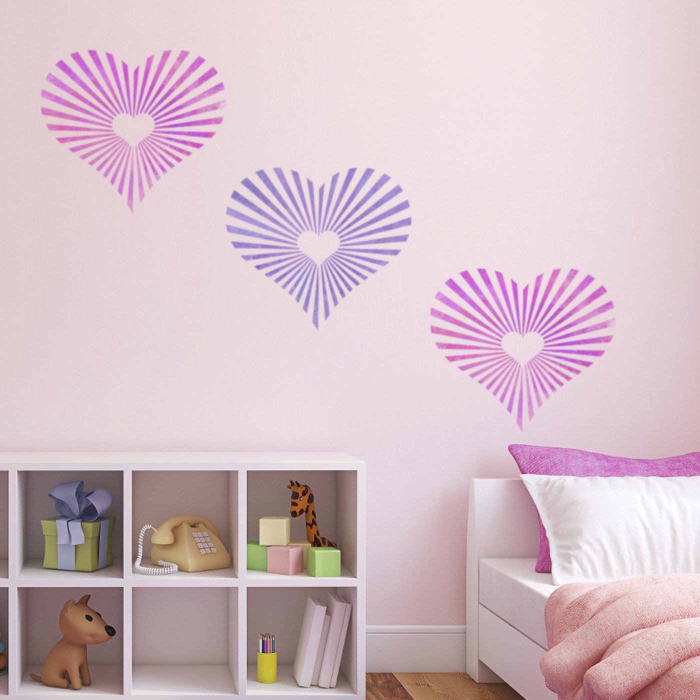 CraftStar Sunburst Heart Pattern Stencil in pinks