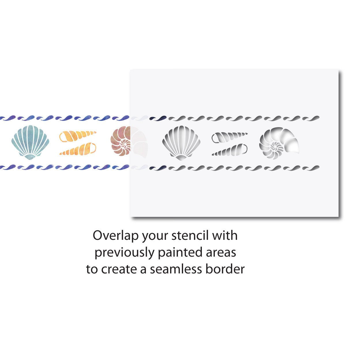 CraftStar Shell Border Stencil on bathroom wall use guide