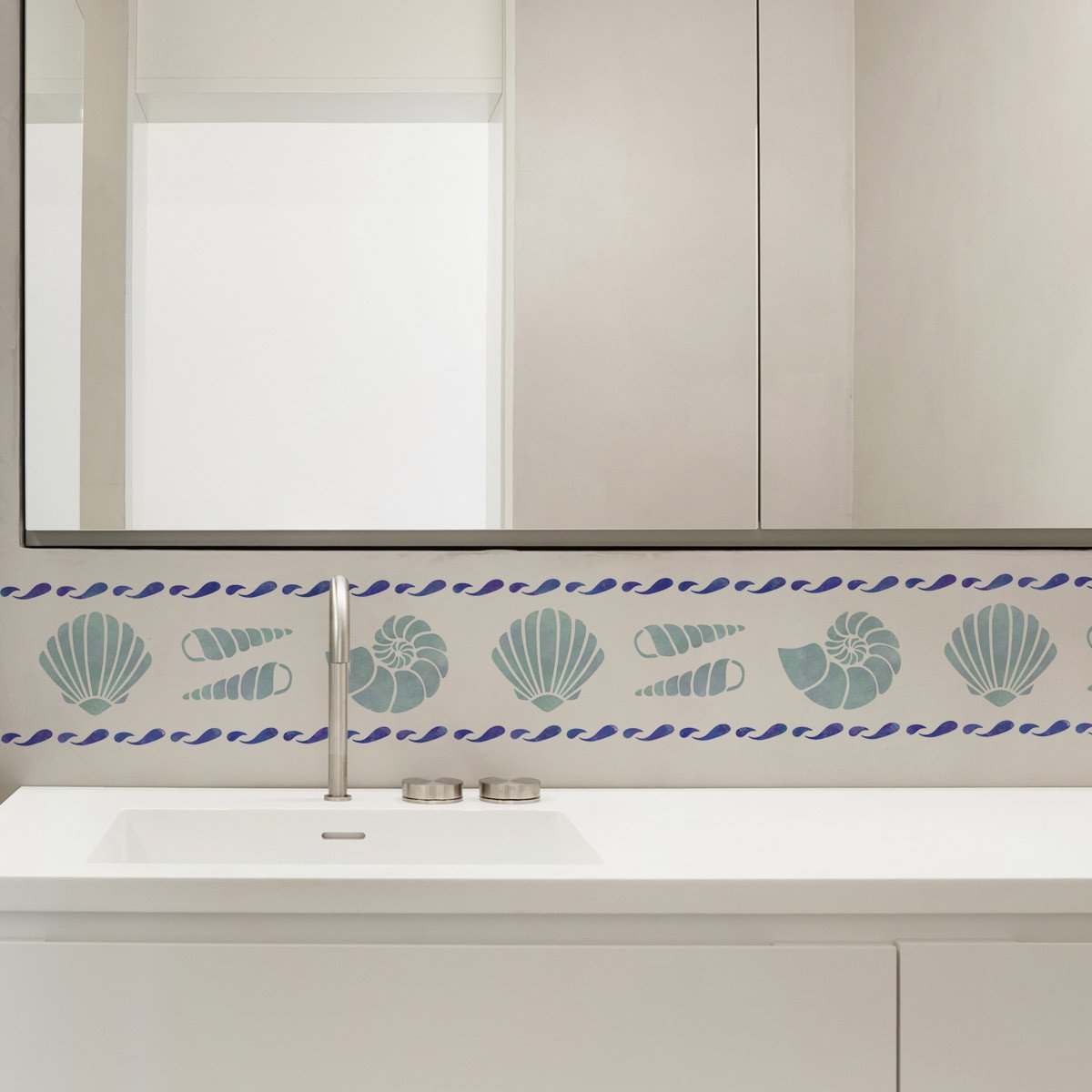 CraftStar Shell Border Stencil on bathroom wall