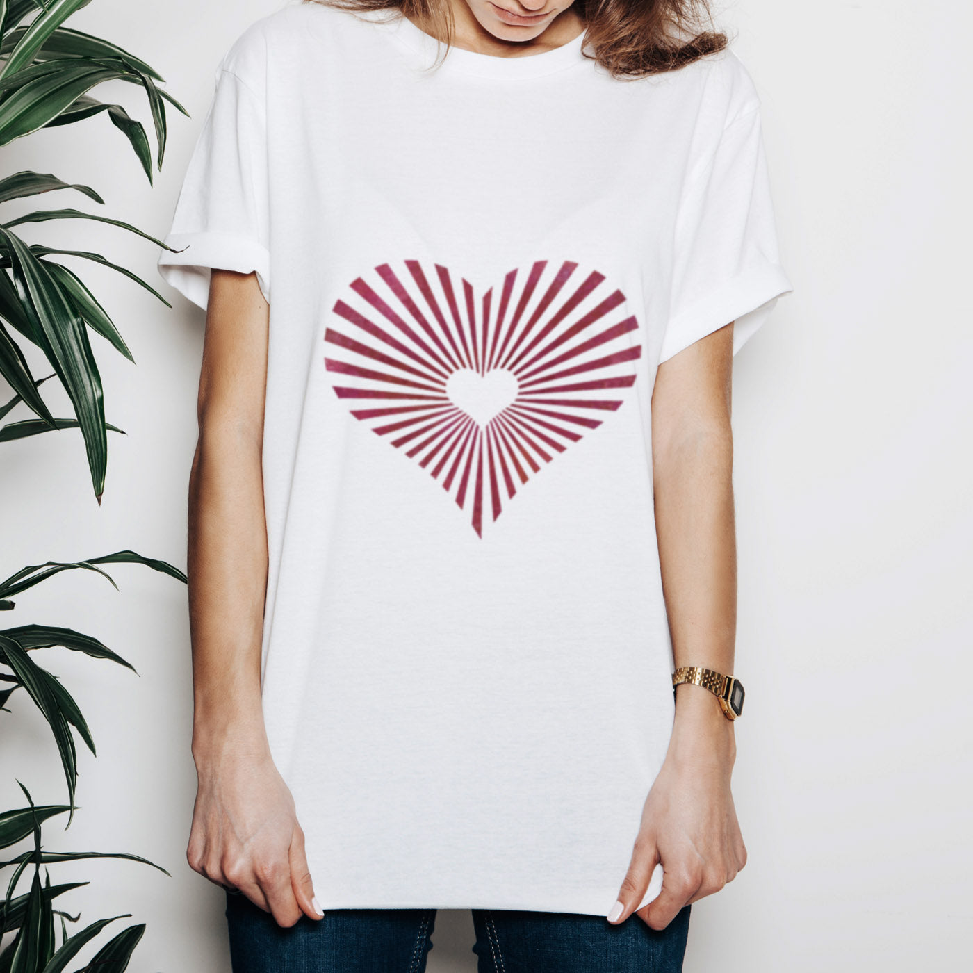 Sunburst Heart Stencilled onto White Tshirt - CraftStar Stencils