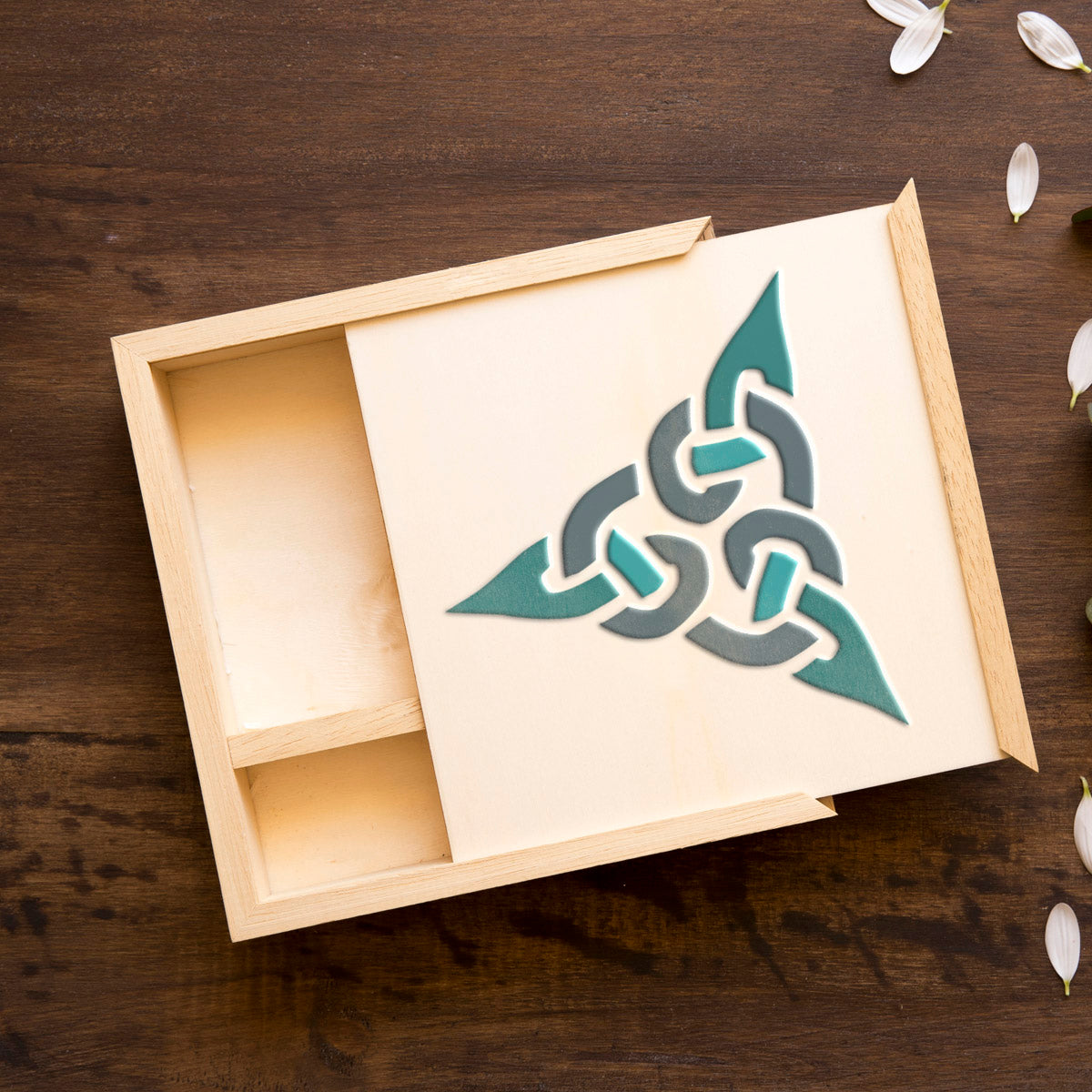 CraftStar Celtic Trinity Knot Stencil Set on wooden keepsake box